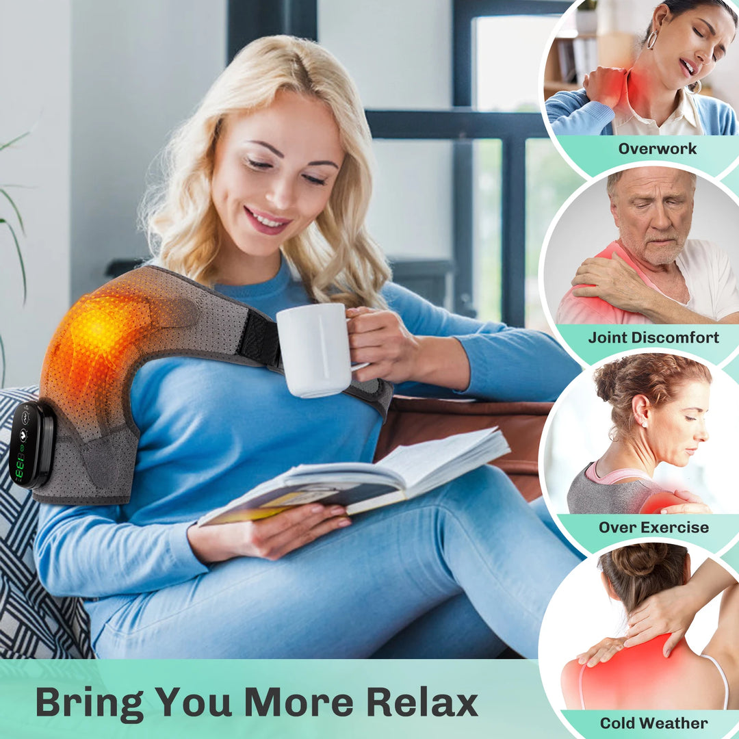 Premium Adjustable Heated Shoulder Brace – Electric Vibration Compression Wrap for Left and Right Shoulder Support