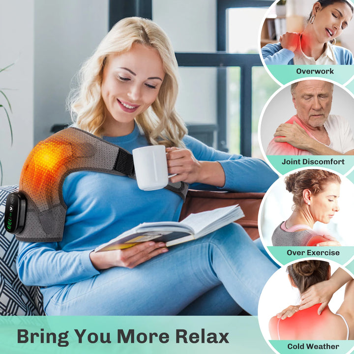 Premium Adjustable Heated Shoulder Brace – Electric Vibration Compression Wrap for Left and Right Shoulder Support