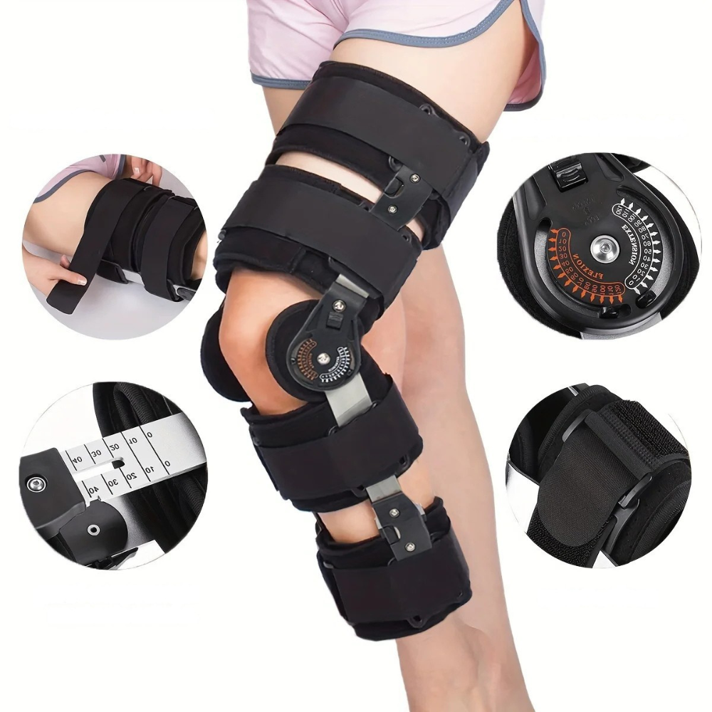 Premium Adjustable Hinged Knee Brace – Button Lock Support with 0 to 120 Degree Range of Motion Control