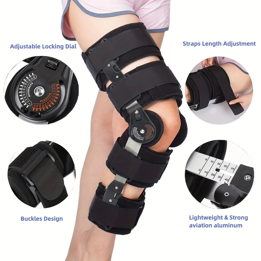 Premium Adjustable Hinged Knee Brace – Button Lock Support with 0 to 120 Degree Range of Motion Control