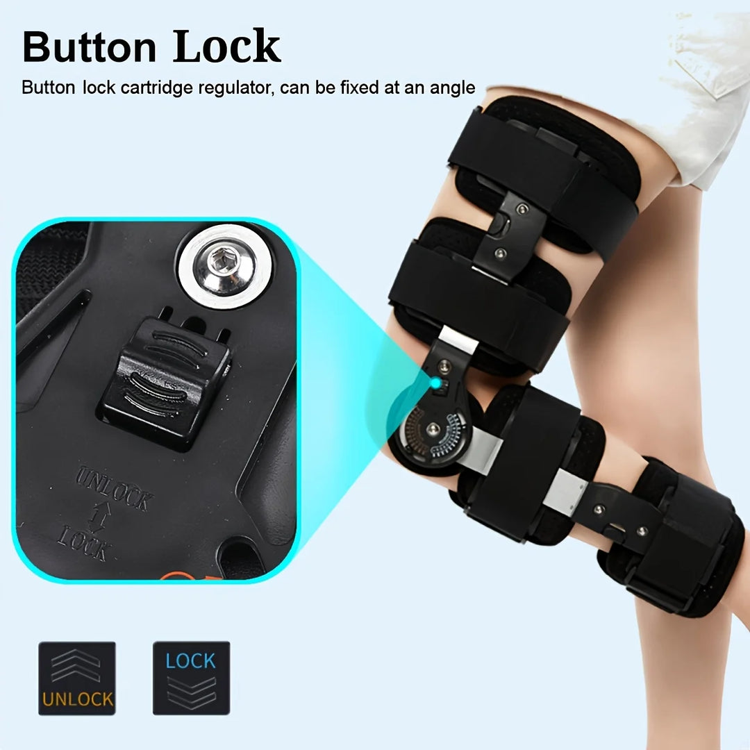 Premium Adjustable Hinged Knee Brace – Button Lock Support with 0 to 120 Degree Range of Motion Control