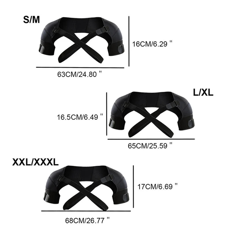 Premium Adjustable Shoulder Brace for Sports, Back Pain Relief, Compression Support, Double Bandage Strap, Lightweight Polyester Fiber, Multiple Sizes Available (S/M, L/XL, XXL/XXXL)