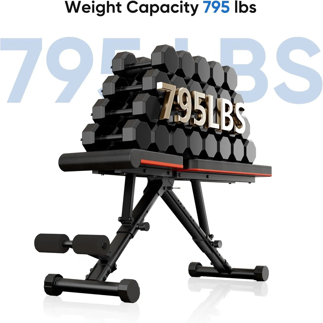 Premium Adjustable Weight Bench for Home Gym – Foldable Incline Decline Flat Workout Bench with 795 lb Capacity
