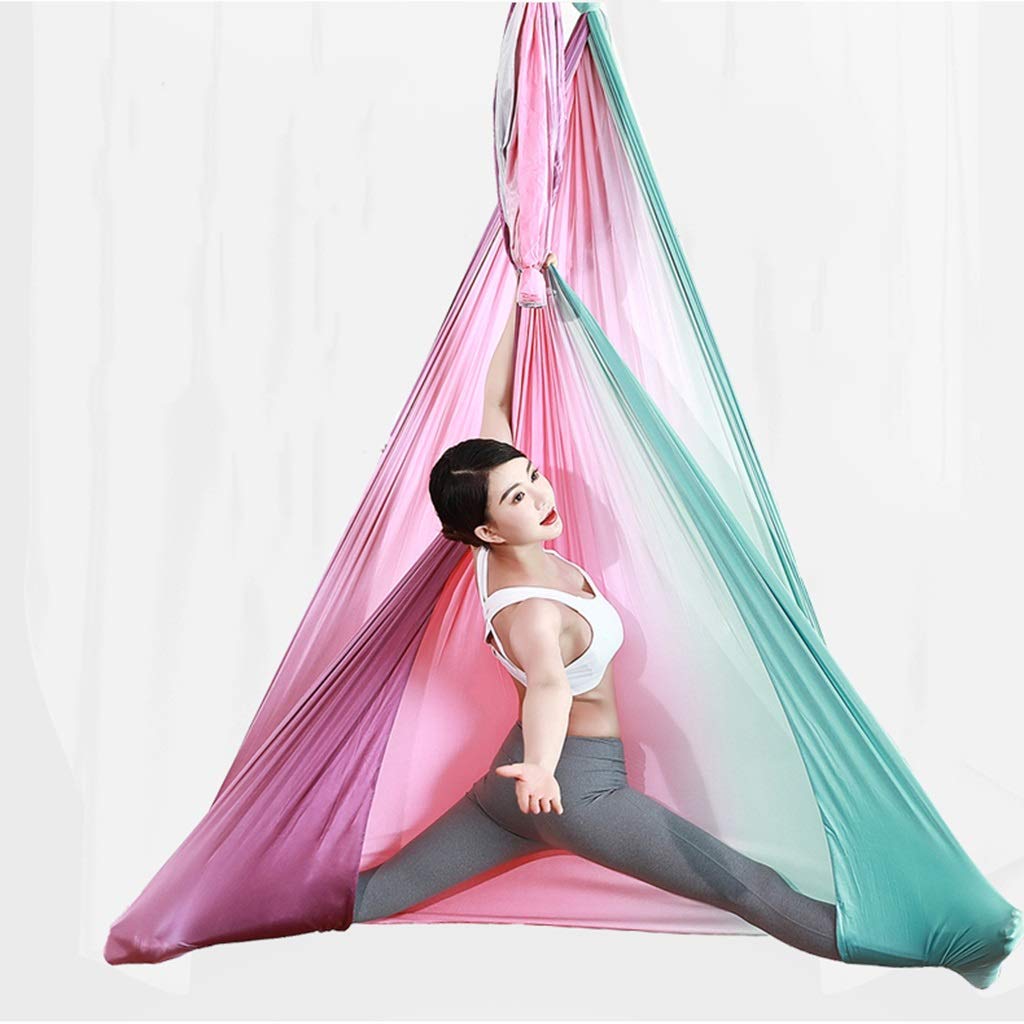 Premium Aerial Silks Yoga Hammock – Gradient Color Anti-Gravity Swing for Flying Yoga, Low Stretch Fabric, Available in 4-7M Sizes, Ideal for Stretching and Fitness