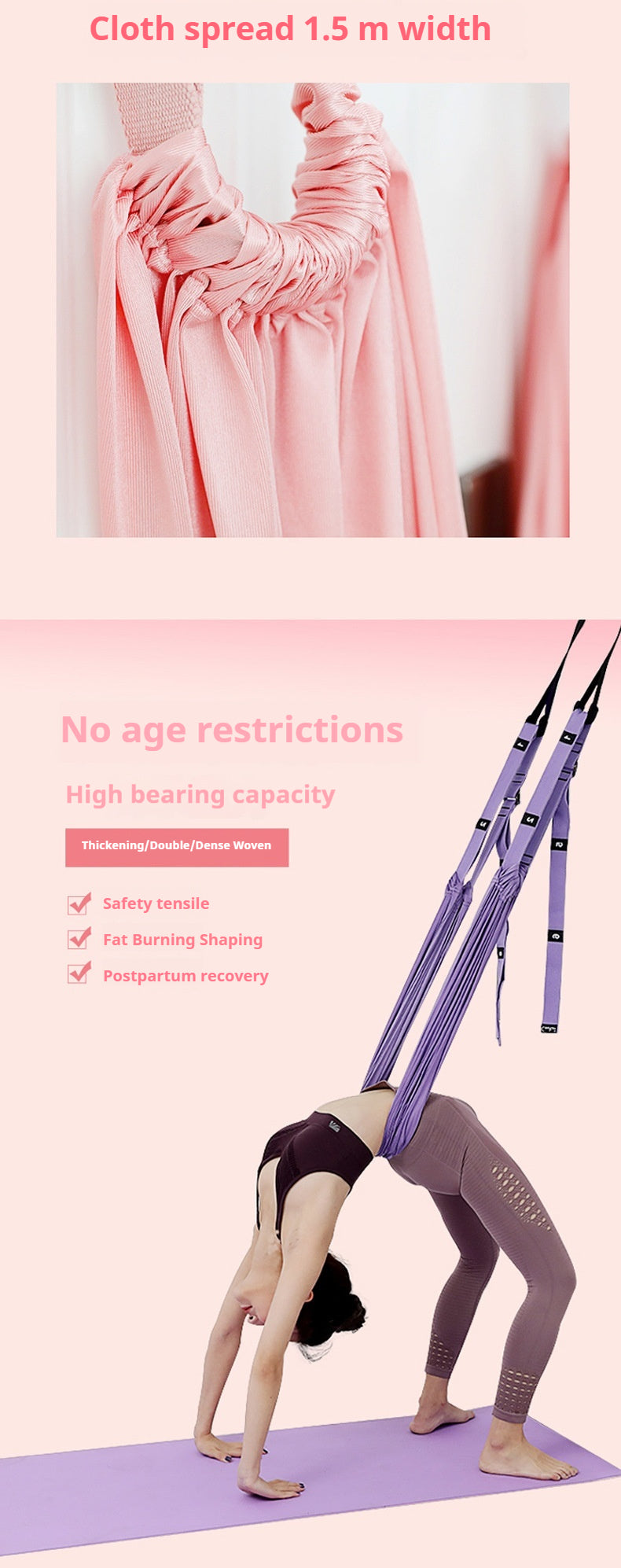 Premium Aerial Yoga Belt – Durable Inversion Trainer for Yoga, Fitness, and Stretching, Thick Elastic Design for Safe Split & Waist Flexibility Training, Ideal for Adults, Kids & Seniors