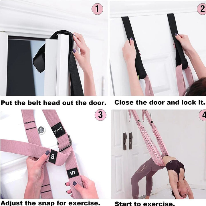 Premium Aerial Yoga Strap – Adjustable Stretching & Inversion Belt for Leg Splits, Flexibility Training, with Metal Buckle – Available in Green, Purple, Pink