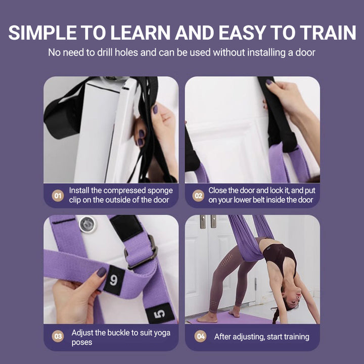 Premium Aerial Yoga Strap – Adjustable Stretching & Inversion Belt for Leg Splits, Flexibility Training, with Metal Buckle – Available in Green, Purple, Pink