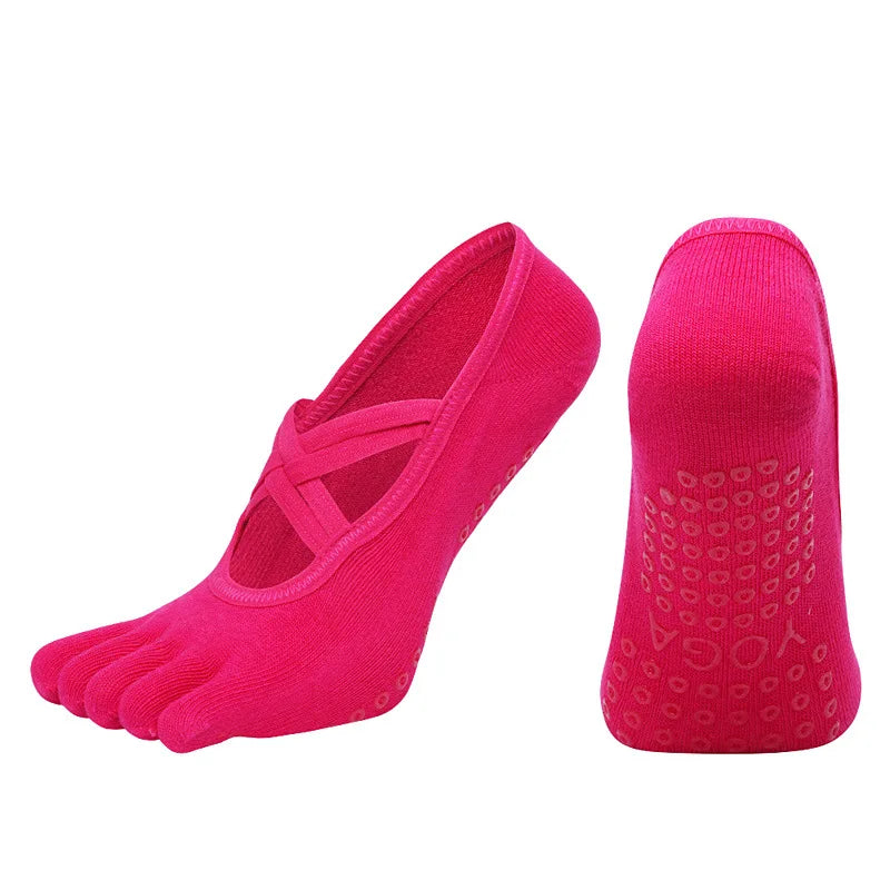 Premium Anti Slip Pilates Socks for Women – Five Toe Silicone Grip Yoga and Fitness Cotton Socks