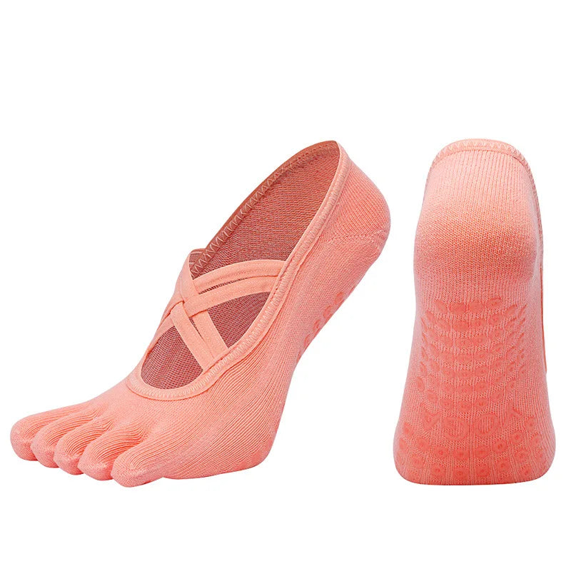 Premium Anti Slip Pilates Socks for Women – Five Toe Silicone Grip Yoga and Fitness Cotton Socks