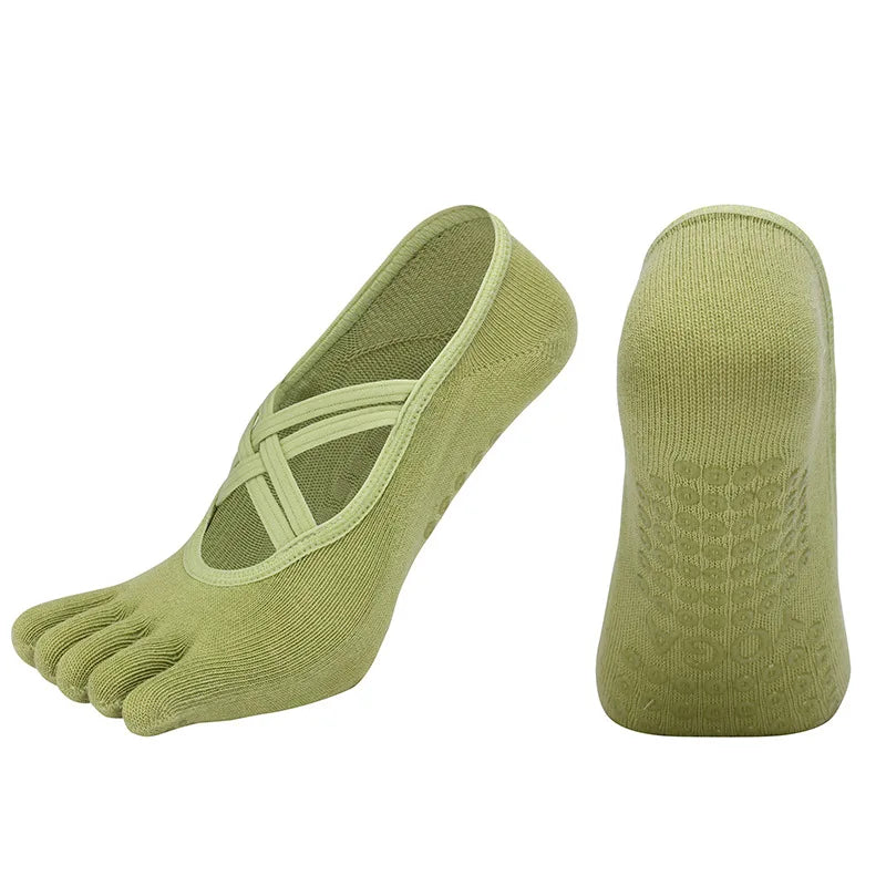 Premium Anti Slip Pilates Socks for Women – Five Toe Silicone Grip Yoga and Fitness Cotton Socks