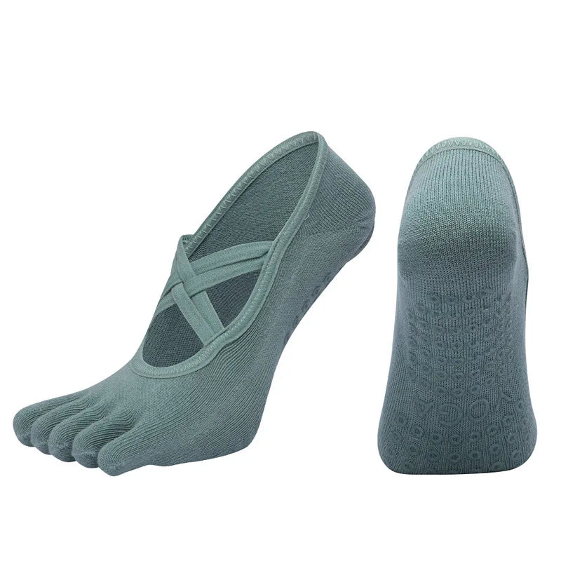 Premium Anti Slip Pilates Socks for Women – Five Toe Silicone Grip Yoga and Fitness Cotton Socks