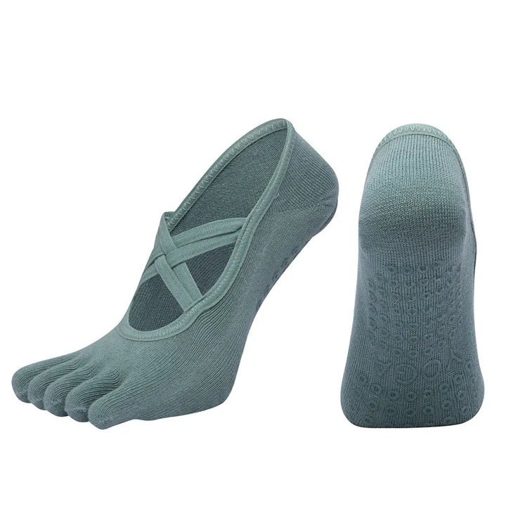 Premium Anti Slip Pilates Socks for Women – Five Toe Silicone Grip Yoga and Fitness Cotton Socks