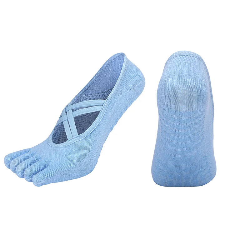 Premium Anti Slip Pilates Socks for Women – Five Toe Silicone Grip Yoga and Fitness Cotton Socks
