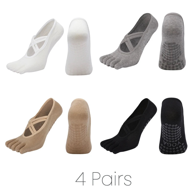 Premium Anti Slip Pilates Socks for Women – Five Toe Silicone Grip Yoga and Fitness Cotton Socks