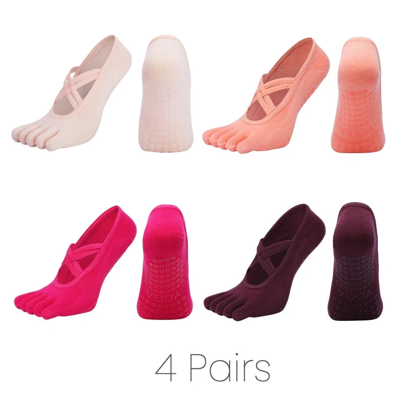 Premium Anti Slip Pilates Socks for Women – Five Toe Silicone Grip Yoga and Fitness Cotton Socks
