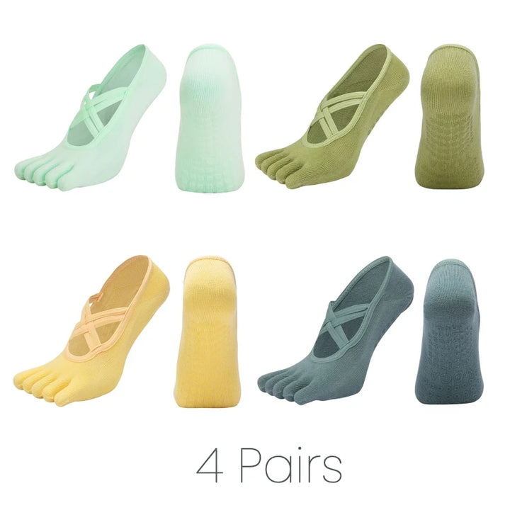 Premium Anti Slip Pilates Socks for Women – Five Toe Silicone Grip Yoga and Fitness Cotton Socks