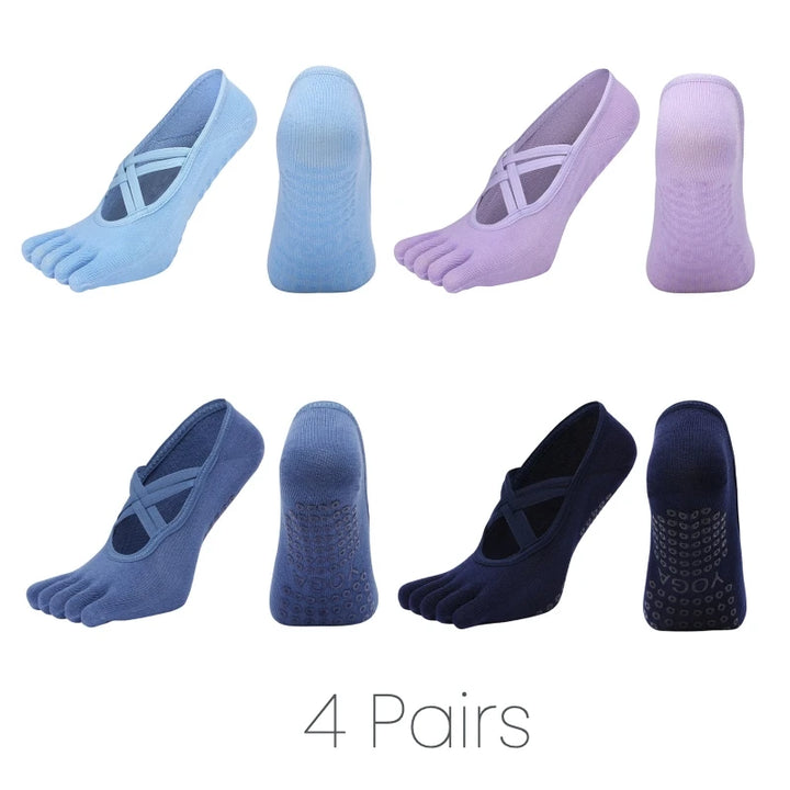 Premium Anti Slip Pilates Socks for Women – Five Toe Silicone Grip Yoga and Fitness Cotton Socks