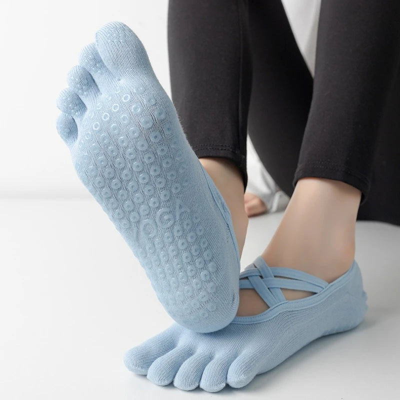 Premium Anti Slip Pilates Socks for Women – Five Toe Silicone Grip Yoga and Fitness Cotton Socks