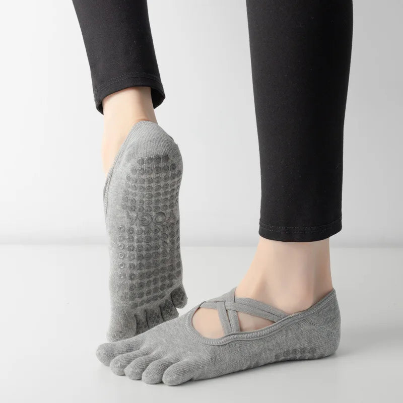 Premium Anti Slip Pilates Socks for Women – Five Toe Silicone Grip Yoga and Fitness Cotton Socks