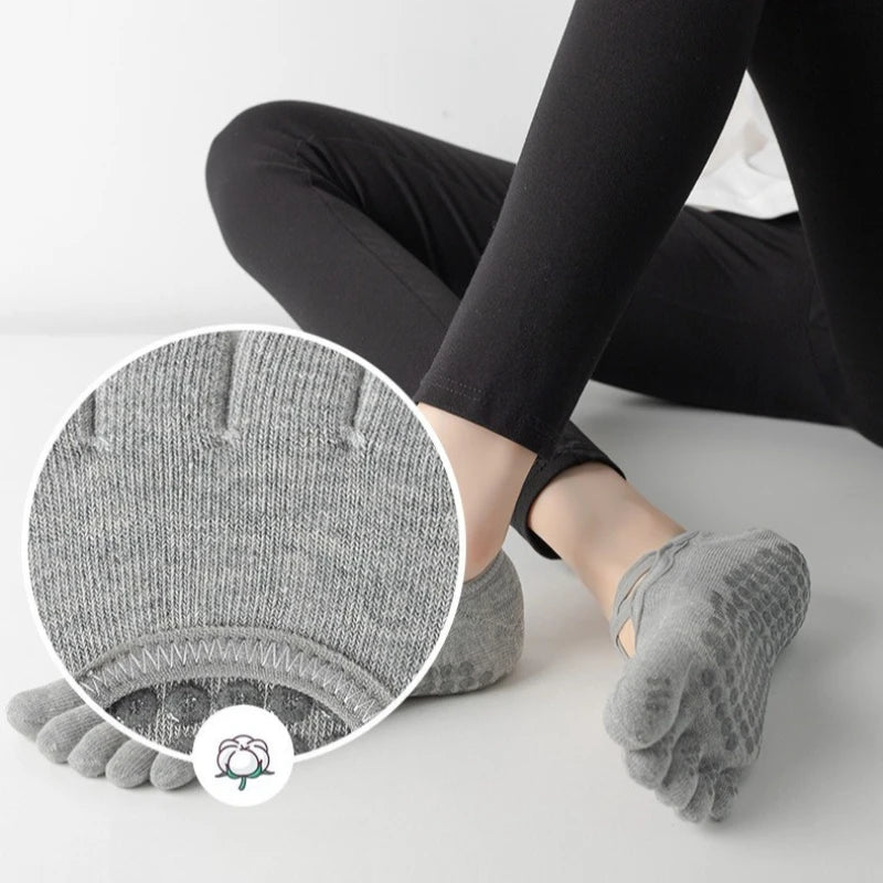 Premium Anti Slip Pilates Socks for Women – Five Toe Silicone Grip Yoga and Fitness Cotton Socks