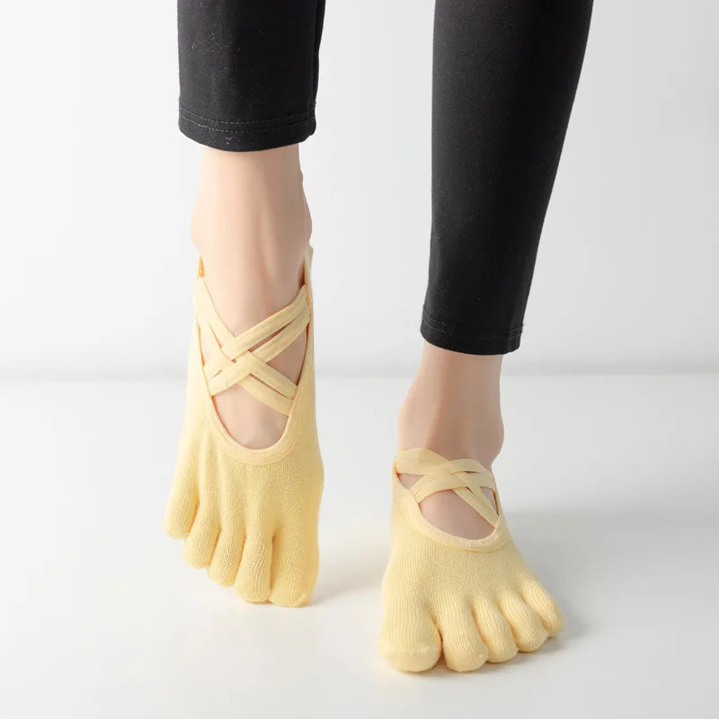 Premium Anti Slip Pilates Socks for Women – Five Toe Silicone Grip Yoga and Fitness Cotton Socks