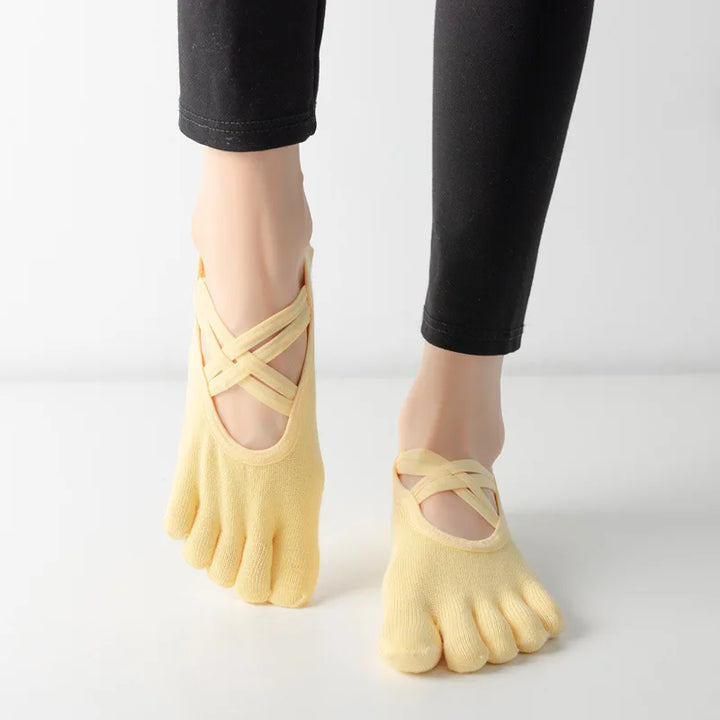 Premium Anti Slip Pilates Socks for Women – Five Toe Silicone Grip Yoga and Fitness Cotton Socks