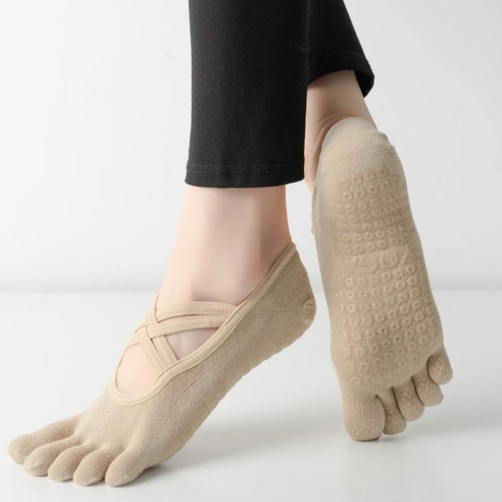 Premium Anti Slip Pilates Socks for Women – Five Toe Silicone Grip Yoga and Fitness Cotton Socks