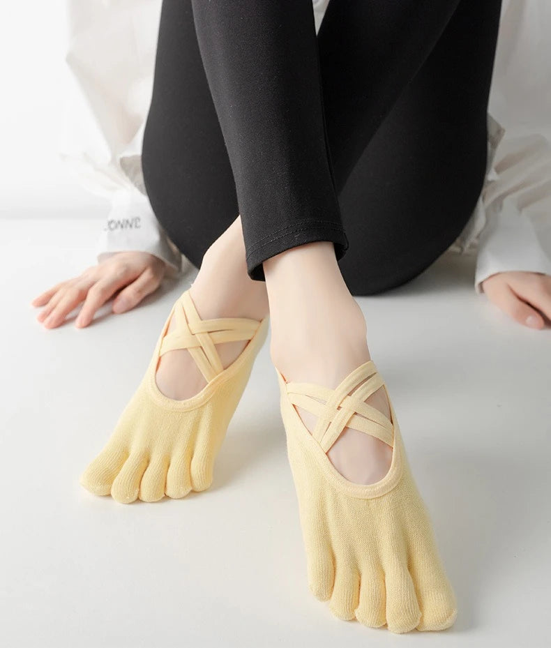Premium Anti Slip Pilates Socks for Women – Five Toe Silicone Grip Yoga and Fitness Cotton Socks