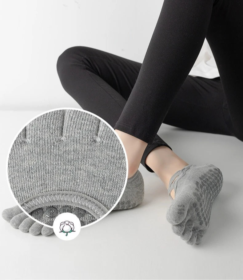 Premium Anti Slip Pilates Socks for Women – Five Toe Silicone Grip Yoga and Fitness Cotton Socks