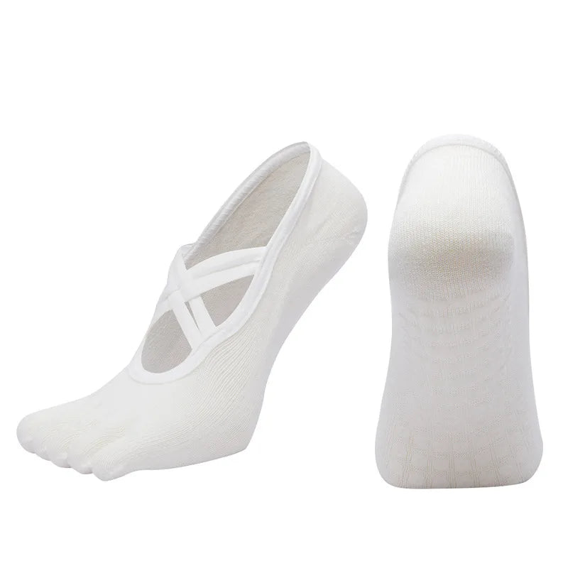 Premium Anti Slip Pilates Socks for Women – Five Toe Silicone Grip Yoga and Fitness Cotton Socks