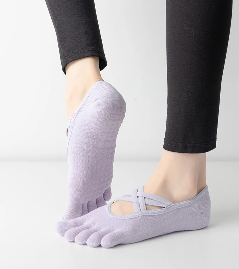 Premium Anti Slip Pilates Socks for Women – Five Toe Silicone Grip Yoga and Fitness Cotton Socks