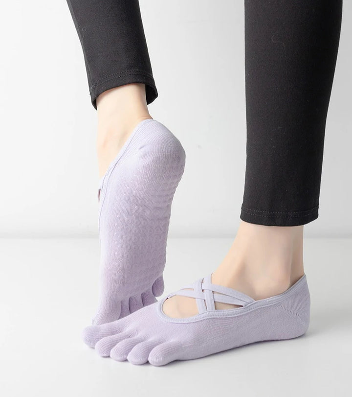 Premium Anti Slip Pilates Socks for Women – Five Toe Silicone Grip Yoga and Fitness Cotton Socks