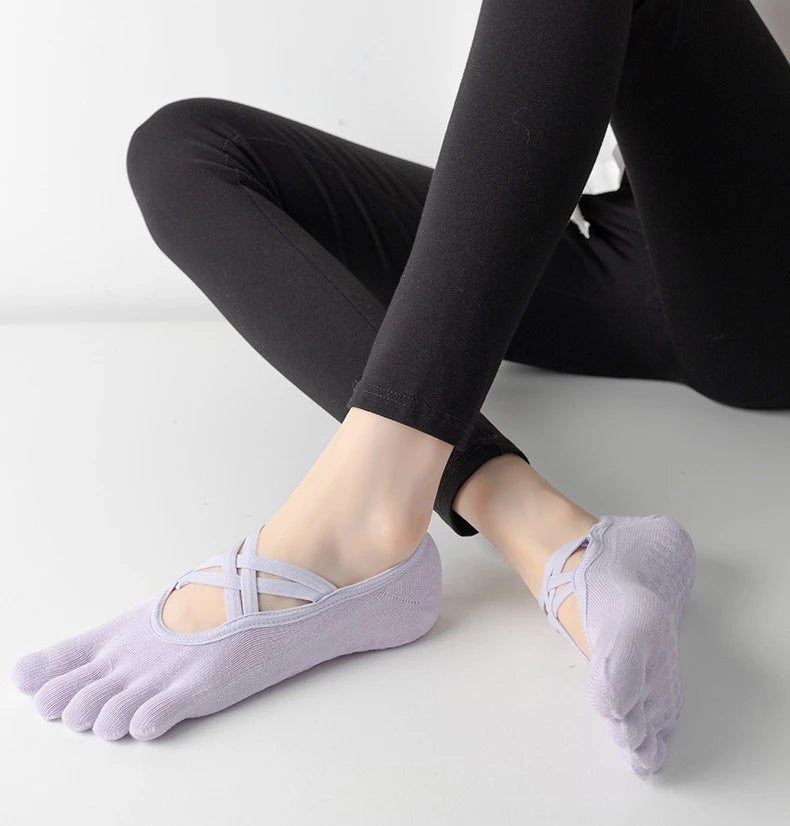 Premium Anti Slip Pilates Socks for Women – Five Toe Silicone Grip Yoga and Fitness Cotton Socks