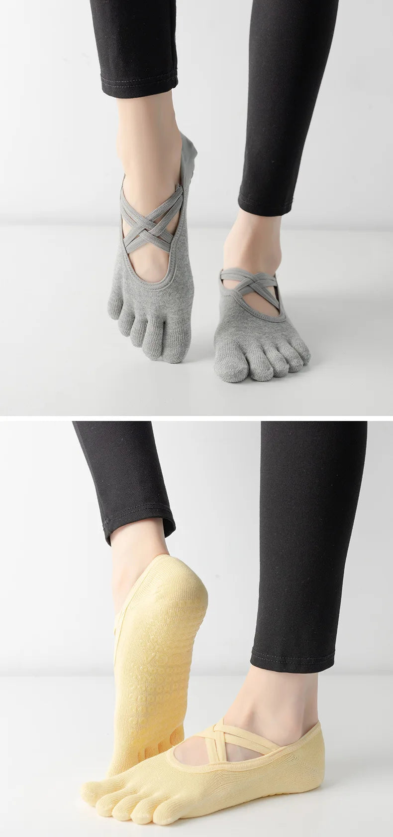 Premium Anti Slip Pilates Socks for Women – Five Toe Silicone Grip Yoga and Fitness Cotton Socks