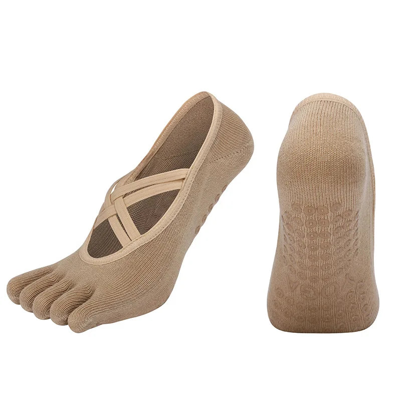 Premium Anti Slip Pilates Socks for Women – Five Toe Silicone Grip Yoga and Fitness Cotton Socks