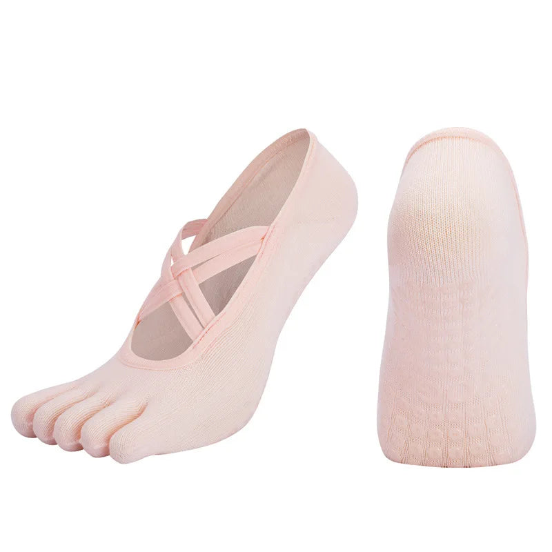Premium Anti Slip Pilates Socks for Women – Five Toe Silicone Grip Yoga and Fitness Cotton Socks