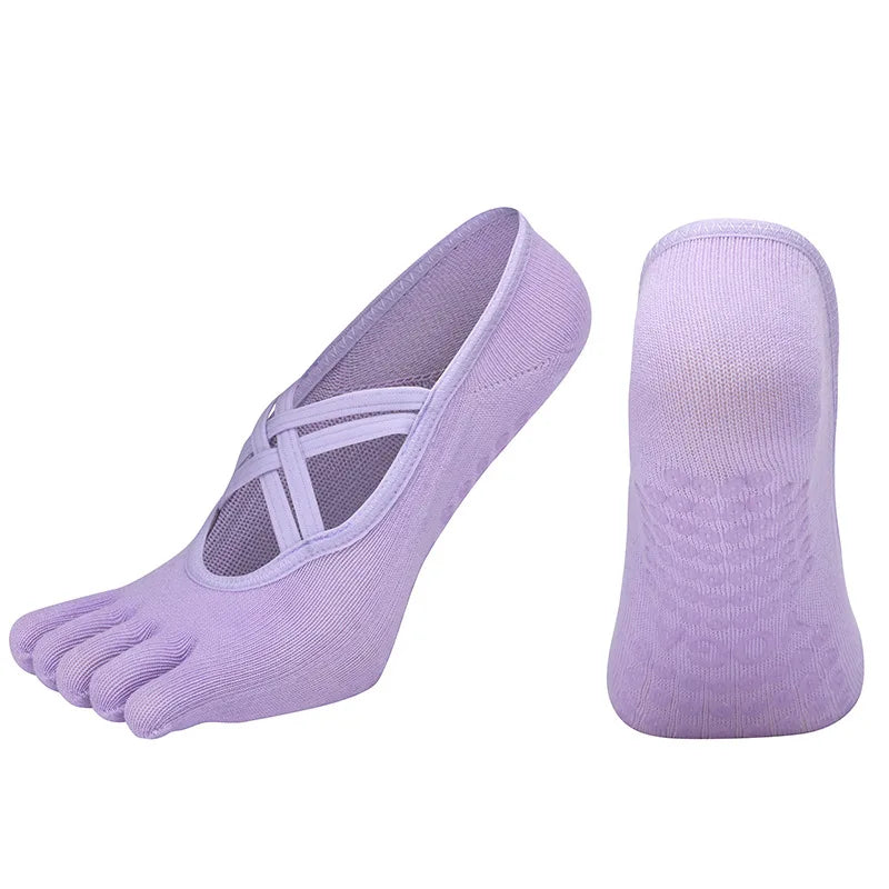 Premium Anti Slip Pilates Socks for Women – Five Toe Silicone Grip Yoga and Fitness Cotton Socks