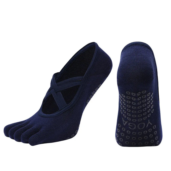 Premium Anti Slip Pilates Socks for Women – Five Toe Silicone Grip Yoga and Fitness Cotton Socks