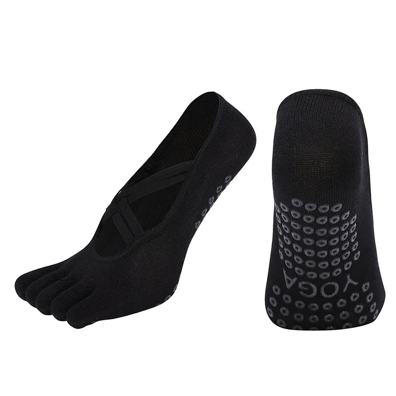 Premium Anti Slip Pilates Socks for Women – Five Toe Silicone Grip Yoga and Fitness Cotton Socks