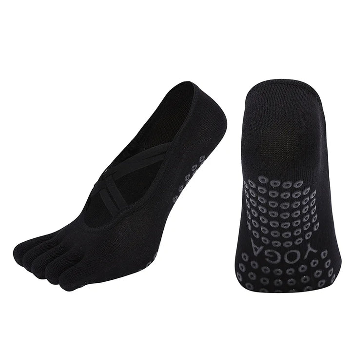 Premium Anti Slip Pilates Socks for Women – Five Toe Silicone Grip Yoga and Fitness Cotton Socks