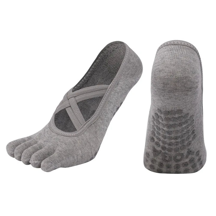 Premium Anti Slip Pilates Socks for Women – Five Toe Silicone Grip Yoga and Fitness Cotton Socks