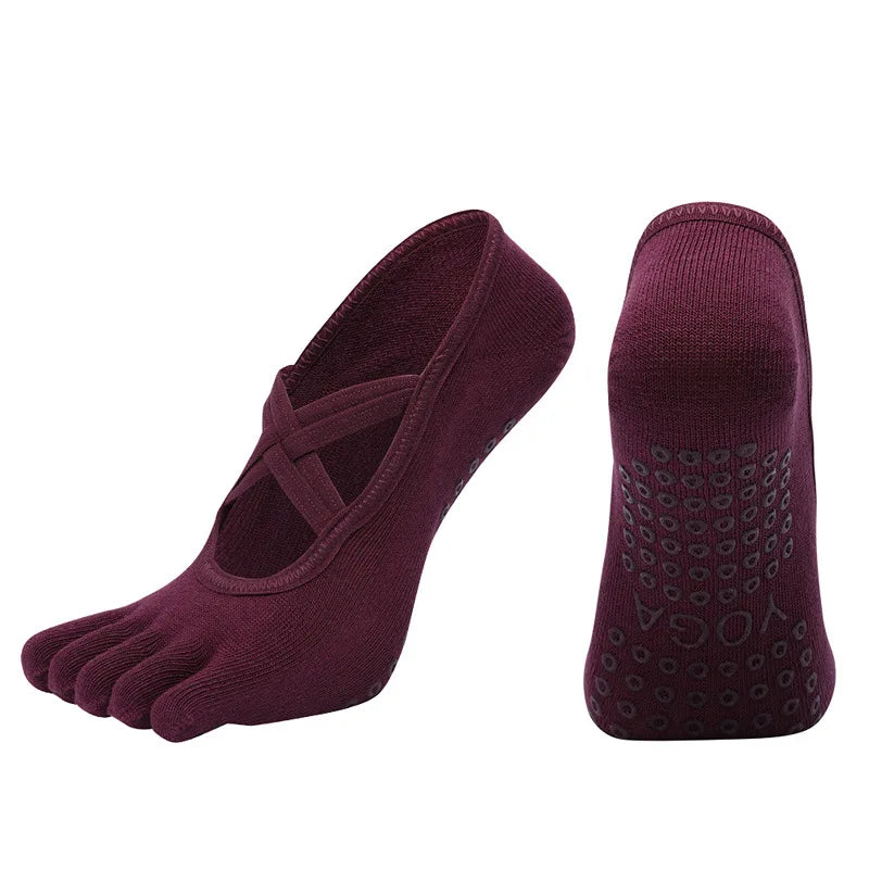 Premium Anti Slip Pilates Socks for Women – Five Toe Silicone Grip Yoga and Fitness Cotton Socks