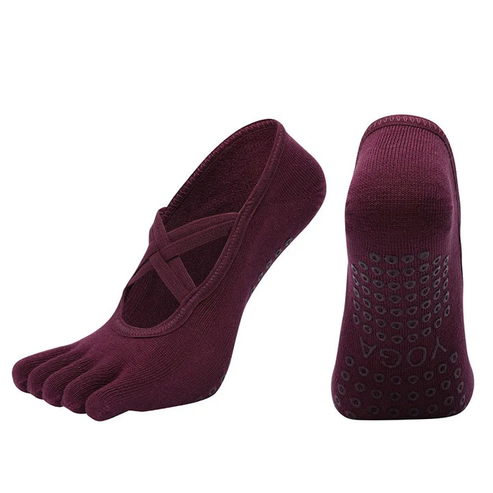 Premium Anti Slip Pilates Socks for Women – Five Toe Silicone Grip Yoga and Fitness Cotton Socks