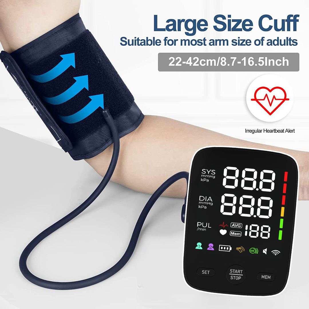 Premium Automatic Upper Arm Blood Pressure Monitor – LED Backlit Screen, 2X120 Memory Groups, Adjustable BP Cuff, Electronic Digital Blood Pressure Machine