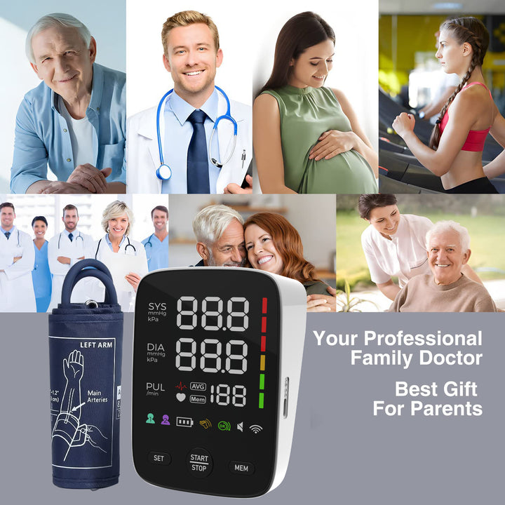 Premium Automatic Upper Arm Blood Pressure Monitor – LED Backlit Screen, 2X120 Memory Groups, Adjustable BP Cuff, Electronic Digital Blood Pressure Machine