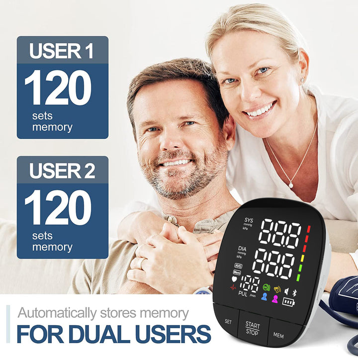 Premium Automatic Upper Arm Blood Pressure Monitor – LED Backlit Screen, 2X120 Memory Groups, Adjustable BP Cuff, Electronic Digital Blood Pressure Machine