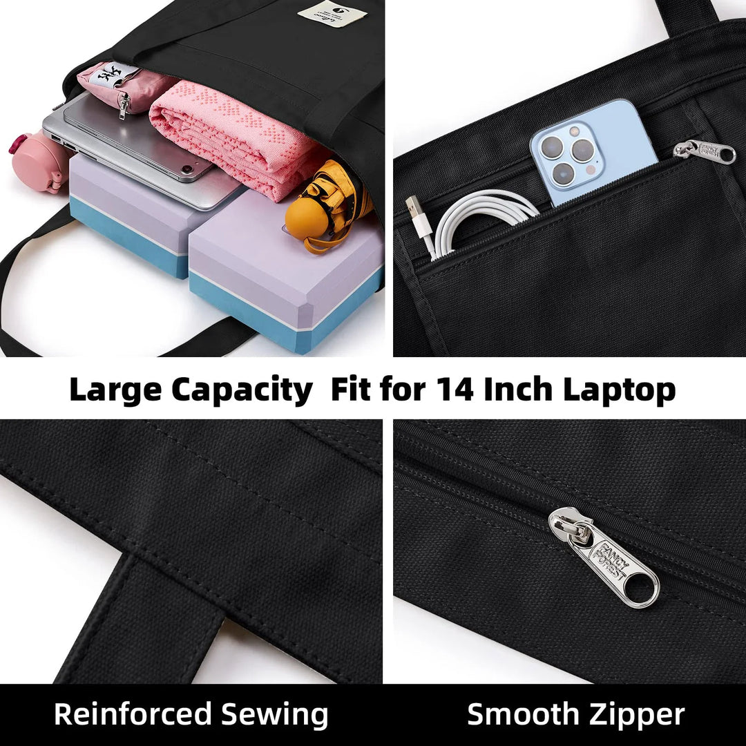 Premium Canvas Yoga Mat Bag for Women – Large Capacity Yoga Tote with Shoulder Strap, Fitness Sports Carry Bag for Pilates, Workout, Travel, Office and Beach