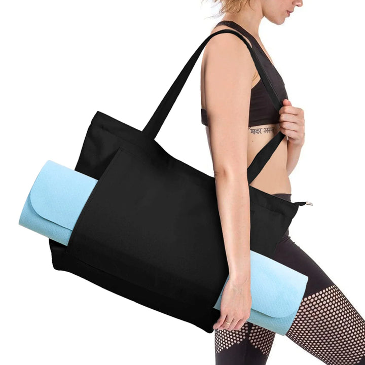 Premium Canvas Yoga Mat Bag for Women – Large Capacity Yoga Tote with Shoulder Strap, Fitness Sports Carry Bag for Pilates, Workout, Travel, Office and Beach
