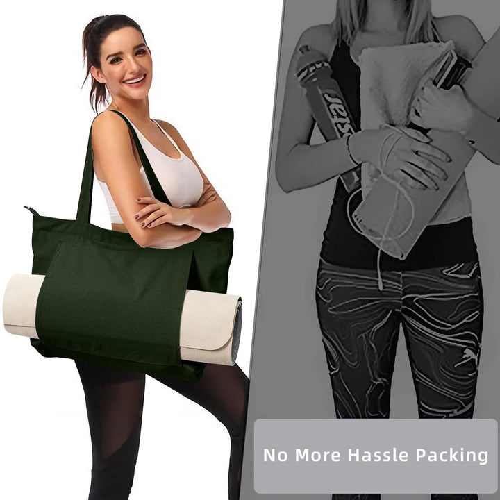 Premium Canvas Yoga Mat Bag for Women – Large Capacity Yoga Tote with Shoulder Strap, Fitness Sports Carry Bag for Pilates, Workout, Travel, Office and Beach
