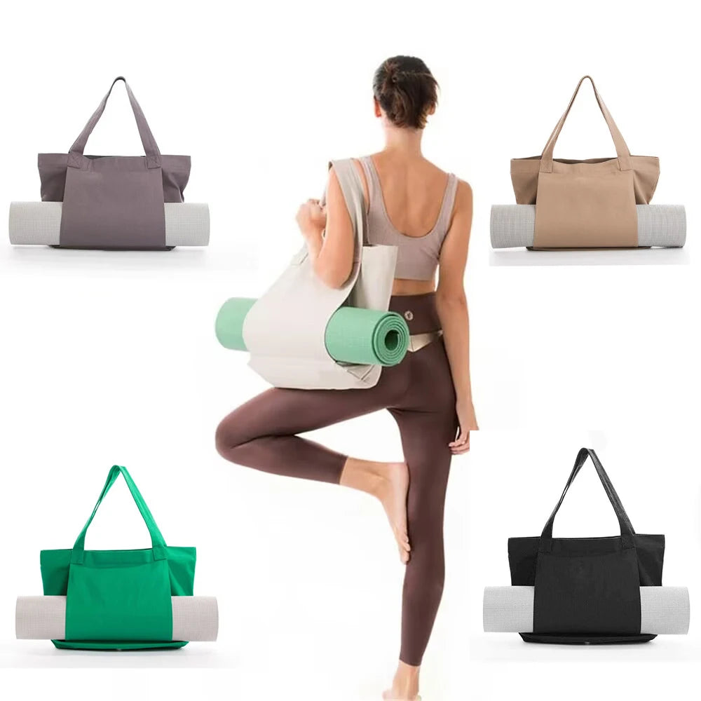 Premium Canvas Yoga Mat Bag for Women – Large Capacity Yoga Tote with Shoulder Strap, Fitness Sports Carry Bag for Pilates, Workout, Travel, Office and Beach